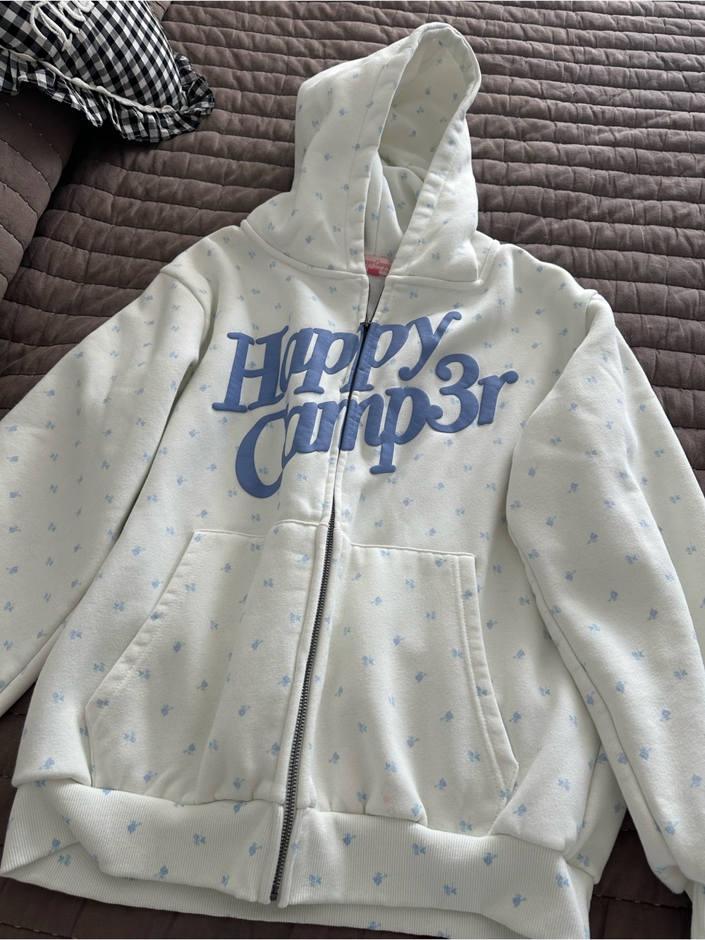 Happy Camper Light Blue Print Zip Hoodie and pants
